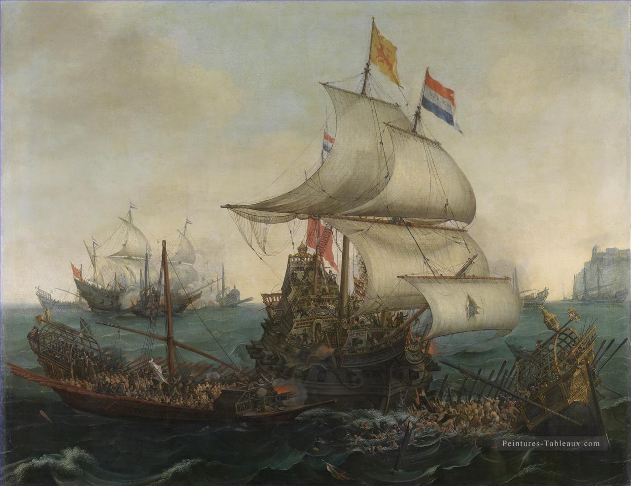 Vroom Hendrick Cornelisz Navires Néerlandais Ramassant des galères espagnoles au large de la côte flamande en 1602 Batailles navale Peintures à l'huile